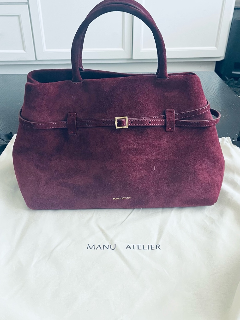Manu Atelier Burgundy Suede Bag